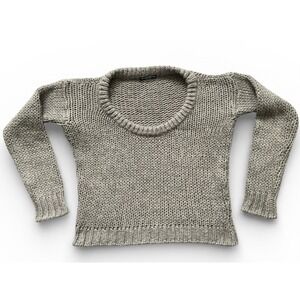 BRANDY MELVILLE FUZZY CROPPED BROWN BEIGE SWEATER, MEDIUM, SCOOP NECK, SOFT